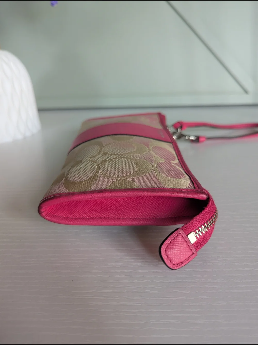 Coach Pink Signature Canvas Wristlet